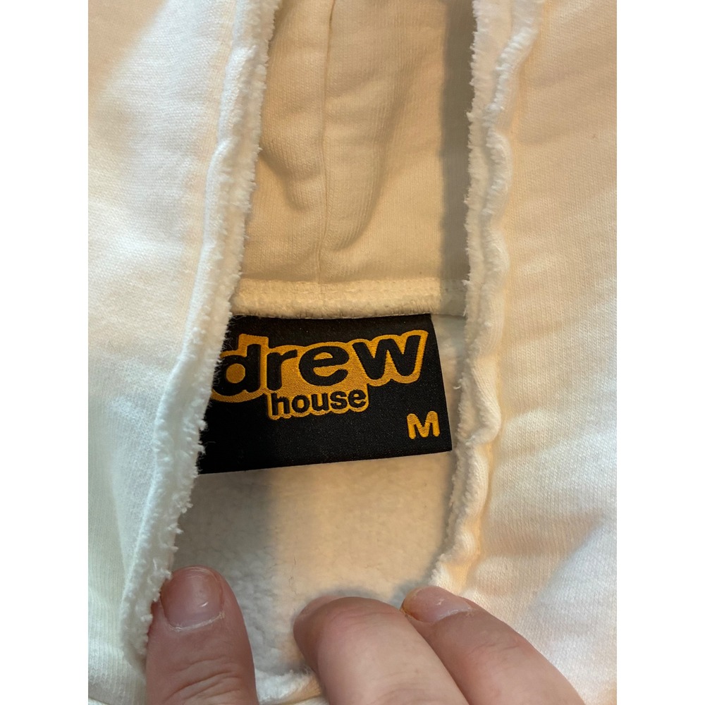 Drew House Mascot Deconstructed Hoodie White Yellow Smiley Face Logo frayed M - Picture 5 of 9